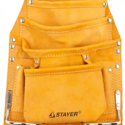 Сумка поясная STAYER ″MASTER″ для инструментов, кожаная, 8 карманов, 2 скобы наличный и безналичный расчет