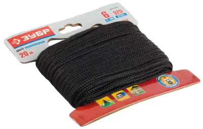 Шнур ЗУБР полиамидный, плетеный, повышенной нагрузки, без сердечника, черный, d 6, 20м наличный и безналичный расчет