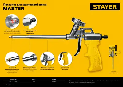 STAYER MASTER пистолет для монтажной пены, металлический корпус наличный и безналичный расчет