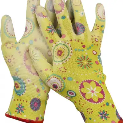 Садовые перчатки GRINDA, прозрачное PU покрытие, 13 класс вязки, зеленые, размер L наличный и безналичный расчет