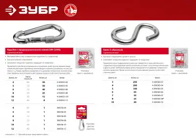Карабин с предохранительной гайкой DIN 5299D, 5мм, 1 шт, оцинкованный, ЗУБР наличный и безналичный расчет