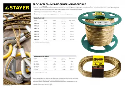 Трос стальной в полимерной оболочке, d=8,0 мм, L=100 м, STAYER наличный и безналичный расчет