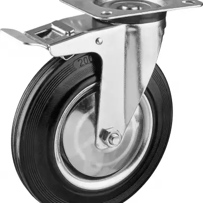 Колесо поворотное c тормозом d=200 мм, г/п 185 кг, резина/металл, игольчатый подшипник, ЗУБР Профессионал наличный и безналичный расчет