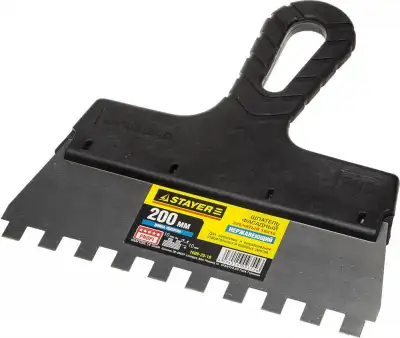 Шпатель STAYER ″PROFESSIONAL″ нержавеющий зубчатый с пластмассовой ручкой, 200мм, зуб 10х10мм наличный и безналичный расчет