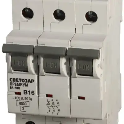 Выключатель автоматический СВЕТОЗАР ″ПРЕМИУМ″ 3-полюсный, 6 A, ″B″, откл. сп. 6 кА, 400 В наличный и безналичный расчет