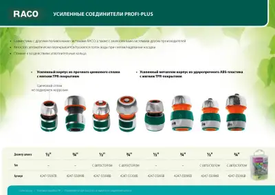 RACO PROFI-PLUS 1/2″, с автостопом, соединитель быстросъемный для шланга, из металла с TPR наличный и безналичный расчет