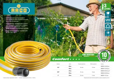 Поливочный шланг RACO COMFORT 1″ 25 м 20 атм трёхслойный армированный наличный и безналичный расчет