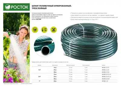 Поливочный шланг РОСТОК КЛАССИК 1″ 25 м 8 атм трёхслойный армированный наличный и безналичный расчет