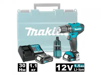 Аккум. дрель-шуруповерт MAKITA DF 333 DWAE в чем. + набор бит (12.0 В, 2 акк., 2.0 А/ч Li-Ion, 2 скор., 30 Нм, шурупы до 8 мм) наличный и безналичный расчет