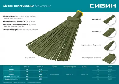 СИБИН 380х260мм, плоская гибкая, полипропилен, коническое резьбовое соединение, пластиковая метла (39222) наличный и безналичный расчет