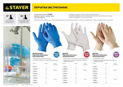 STAYER р.S, экстратонкие, 100 шт., латексные перчатки (11205-S) наличный и безналичный расчет
