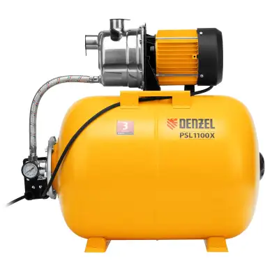 Насосная станция PSL1100X, 1100 Вт, 3600 л/ч, ресивер 50 л, подъем 45 м, нержавейка Denzel наличный и безналичный расчет