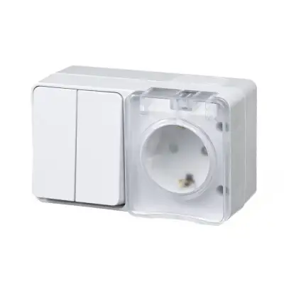 Блок ОП AtlasDesign Profi54 (розетка 16А 250В с заземл. защ. шторки + 2-кл. выкл. 10А) IP54 бел. SE ATN540174 наличный и безналичный расчет
