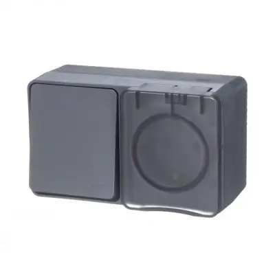 Блок ОП AtlasDesign Profi54 (розетка 16А 250В с заземл. защ. шторки + 1-кл. выкл. 10А) IP54 антрацит SE ATN544070 наличный и безналичный расчет