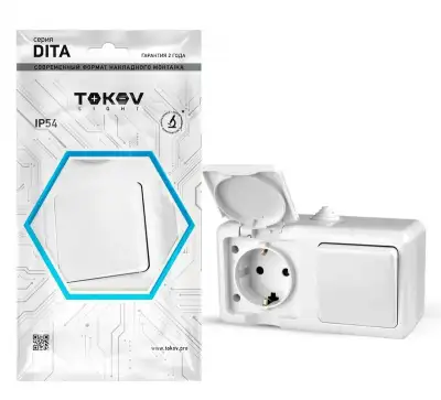 Блок ОП Dita (розетка 16А 250В с заземл. + 1-кл. выкл. 10А) IP54 бел. TOKOV ELECTRIC TKL-DT-V1RZ-C01-IP54 наличный и безналичный расчет