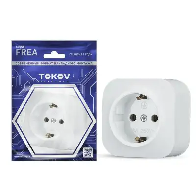 Розетка 1-м ОП Frea 16А IP20 250В с заземл. АБС-пластик бел. TOKOV ELECTRIC TKE-FR-R1Z-C01 наличный и безналичный расчет