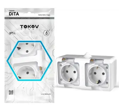Розетка 2-м ОП Dita 16А IP54 250В с заземл. с прозр. крышкой бел.TOKOV ELECTRIC TKL-DT-R2Z-C01T-IP54 наличный и безналичный расчет