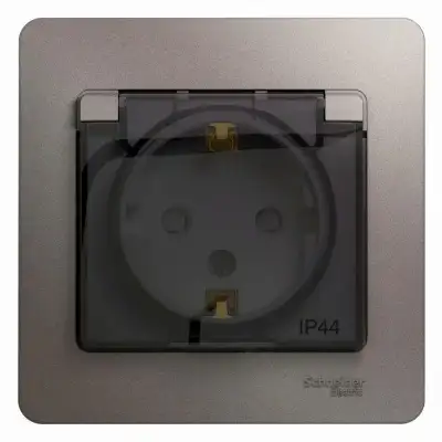 Розетка 1-м СП Glossa 16А IP44 250В с заземл. защ. шторки с крышкой в сборе платина SE GSL001248 наличный и безналичный расчет