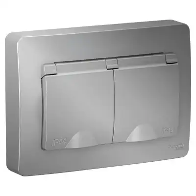 Розетка 2-м СП Blanca 16А IP44 250В с заземл. защ. шторки с крышкой алюм. SE BLNRS441123 наличный и безналичный расчет