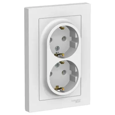Розетка 2-м СП AtlasDesign 16А IP20 с заземл. в сборе бел. SE ATN000124 наличный и безналичный расчет