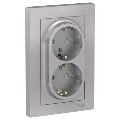 Розетка 2-м СП AtlasDesign 16А IP20 с заземл. защ. шторки в сборе алюм. SE ATN000326 наличный и безналичный расчет