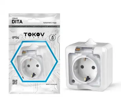 Розетка 1-м ОП Dita 16А IP54 250В с заземл. с прозр. крышкой бел. TOKOV ELECTRIC TKL-DT-R1Z-C01T-IP54 наличный и безналичный расчет