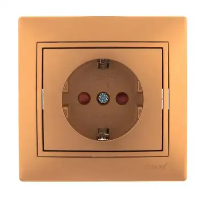 Розетка 1-м СП Mira 16А IP20 с заземл. защ. шторки со вставкой керамика зол. метал. LEZARD 701-1313-124 наличный и безналичный расчет