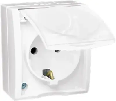 Розетка 1-м ОП Simon15 16А IP54 250В с заземл. Schuko защ. шторки с крышкой винт. клеммы бел. Simon 1594432-030 наличный и безналичный расчет