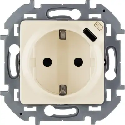 Розетка 1-м СП Inspiria 16А IP20 250В 2P+E немецк. стандарт с заряд. устройством USB тип C 1.5А 5В механизм сл. кость Leg 673771 наличный и безналичный расчет