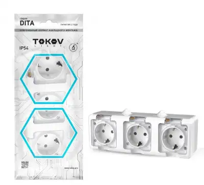 Розетка 3-м ОП Dita 16А IP54 250В с заземл. с прозр. крышкой бел.TOKOV ELECTRIC TKL-DT-R3Z-C01T-IP54 наличный и безналичный расчет