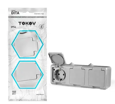 Розетка 3-м ОП Dita 16А IP54 250В с заземл. с сер. крышкой сер. TOKOV ELECTRIC TKL-DT-R3Z-C06-IP54 наличный и безналичный расчет