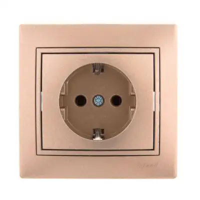 Розетка 1-м СП Mira 16А IP20 с заземл. со вставкой керамика свет. корич. перламутр. LEZARD 701-3131-122 наличный и безналичный расчет