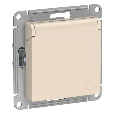 Розетка 1-м СП AtlasDesign 16А IP20 с заземл. защ. шторки с крышкой механизм беж. SE ATN000246 наличный и безналичный расчет