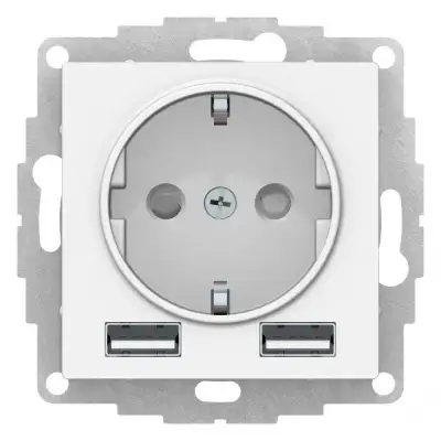 Розетка 1-м СП AtlasDesign 16А IP20 с 2-мя заряд. устройствами USB тип A+A 5В/2.4А 2х5В/1.2А механизм бел. SE ATN000130 наличный и безналичный расчет