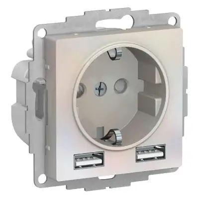 Розетка 1-м СП AtlasDesign 16А IP20 с 2-мя заряд. устройствами USB тип A+A 5В/2.4А 2х5В/1.2А механизм жемчуж. SE ATN000430 наличный и безналичный расчет
