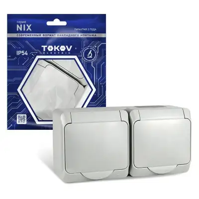 Розетка 2-м ОП Nix 16А IP54 250В с заземл. с крышкой сер. TOKOV ELECTRIC TKE-NX-R2Z-C06-IP54 наличный и безналичный расчет