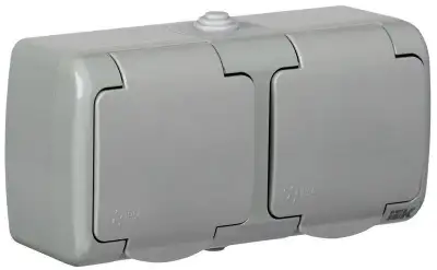 Розетка 2-м ОП Aquatic РСш22-2-А 16А IP54 с заземл. с крышкой сер. IEK ERA22-K03-16-54 наличный и безналичный расчет
