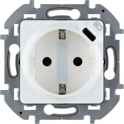 Розетка 1-м СП Inspiria 16А IP20 250В 2P+E немецк. стандарт с заряд. устройством USB тип C 1.5А 5В механизм бел. Leg 673770 наличный и безналичный расчет