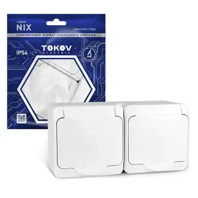 Розетка 2-м ОП Nix 16А IP54 250В с заземл. с крышкой бел. TOKOV ELECTRIC TKE-NX-R2Z-C01-IP54 наличный и безналичный расчет