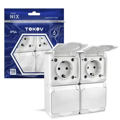 Розетка 4-м ОП Nix 16А IP54 250В с заземл. с крышкой бел. TOKOV ELECTRIC TKE-NX-R4Z-C01-IP54 наличный и безналичный расчет