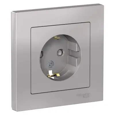 Розетка 1-м СП AtlasDesign 16А IP20 с заземл. защ. шторки в сборе алюм. SE ATN000344 наличный и безналичный расчет