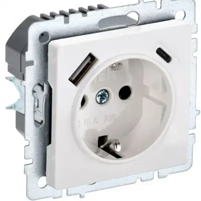 Розетка BRITE РЮш11-1-БрБ 16А с USB A+C 18Вт с заземл. защ. шторки бел. IEK BR-R14-16-U22-018-K01 наличный и безналичный расчет