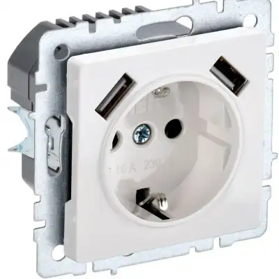 Розетка BRITE РЮш10-1-БрБ 16А с USB A+A 2.1А с заземл. защ. шторки бел. IEK BR-R14-16-U21-D21-K01 наличный и безналичный расчет