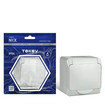 Розетка 1-м ОП Nix 16А IP54 250В с заземл. с крышкой сер. TOKOV ELECTRIC TKE-NX-R1Z-C06-IP54 наличный и безналичный расчет