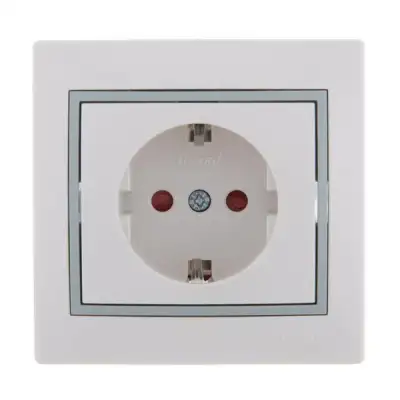 Розетка 1-м СП Mira 16А IP20 с заземл. защ. шторки с сер. вставкой керамика бел. LEZARD 701-0215-124 наличный и безналичный расчет