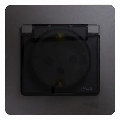Розетка 1-м СП Glossa 16А IP44 250В с заземл. защ. шторки с крышкой в сборе графит SE GSL001348 наличный и безналичный расчет