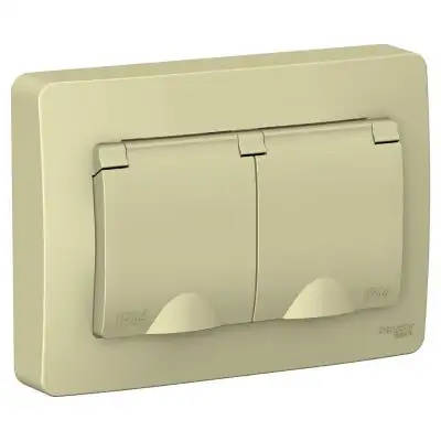 Розетка 2-м СП Blanca 16А IP44 250В с заземл. защ. шторки с крышкой беж. SE BLNRS441127 наличный и безналичный расчет