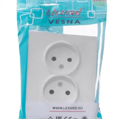 Розетка 2-м СП VESNA без заземл. ПБТ бел. LEZARD 742-0200-128B наличный и безналичный расчет