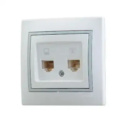 Розетка компьютерная + телефонная 2-м СП Mira RJ45 + RJ11 IP20 с сер. вставкой бел. LEZARD 701-0215-143 наличный и безналичный расчет