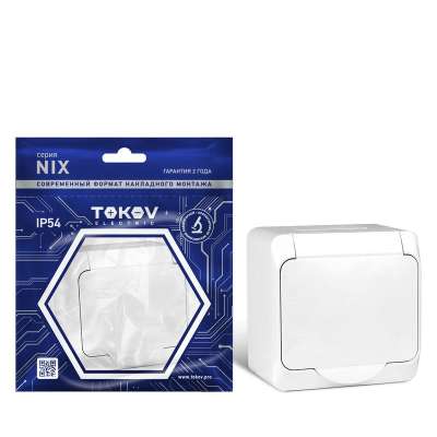 Розетка 1-м ОП Nix 16А IP54 250В с заземл. с крышкой бел. TOKOV ELECTRIC TKE-NX-R1Z-C01-IP54 наличный и безналичный расчет